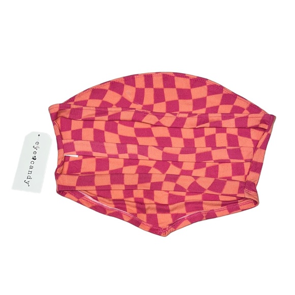 NEW Eye Candy Pink Checkered Strappy Open Back Crop Tank Top Women’s Size Medium - Picture 6 of 6